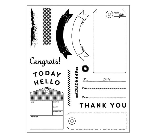 Sizzix Framelits Stanzschablone und Clear Stamps "Tag It by 49 & Market"