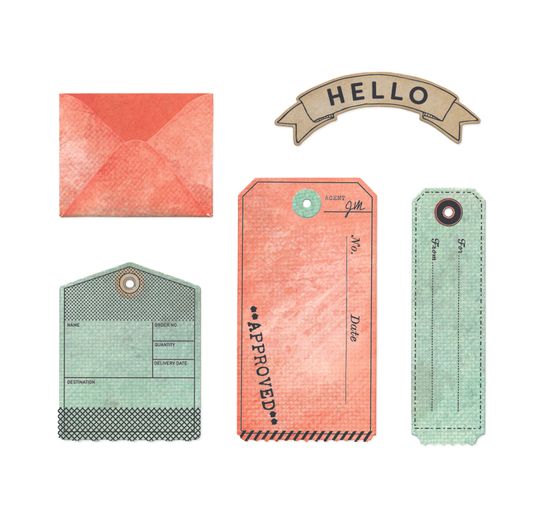 Sizzix Framelits Stanzschablone und Clear Stamps "Tag It by 49 & Market"