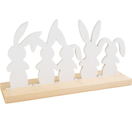 Wooden decoration "Rabbit family on plinth"