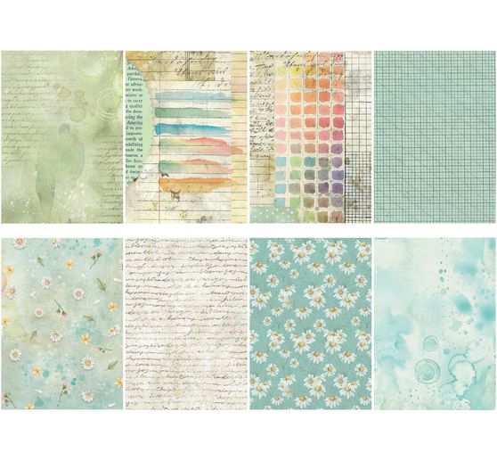 Motiv-Strohseide Backgrounds "Daisy Art", 8er-Set