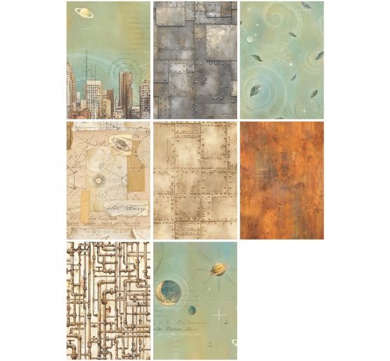 Soie de paille &agrave; motifs backgrounds &laquo; A New Beginning &raquo;, set de 8 pi&egrave;ces