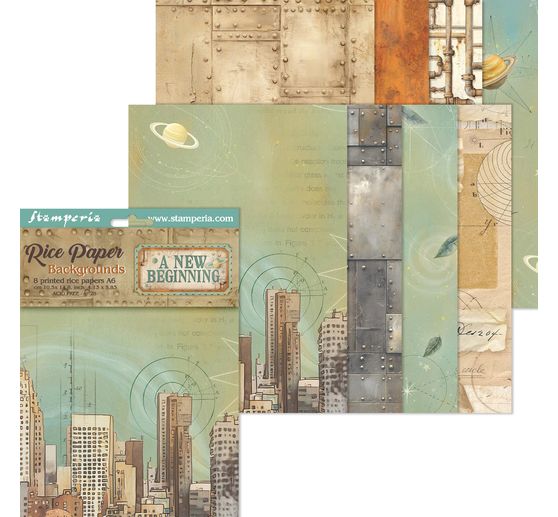 Soie de paille &agrave; motifs backgrounds &laquo; A New Beginning &raquo;, set de 8 pi&egrave;ces