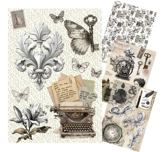 Assortiment de soies de paille &agrave; motifs &laquo; Typographic &raquo;, set de 4 pi&egrave;ces