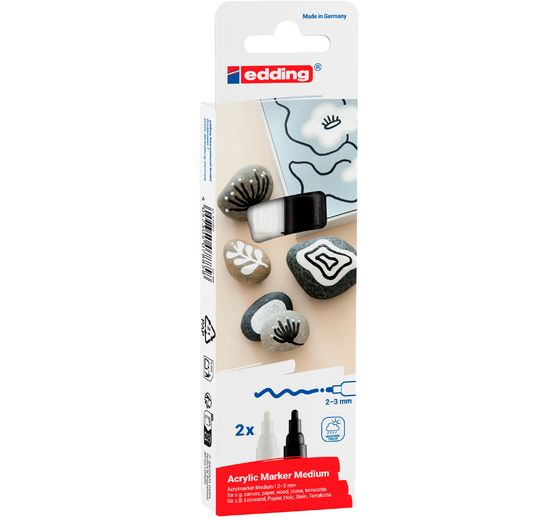Marqueurs acryliques &laquo; edding 5100 Acrylic - Noir/Blanc &raquo;, Moyen, set de 2