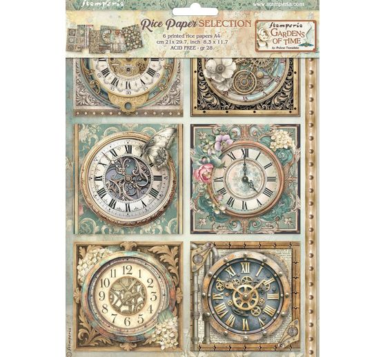 Assortiment de soies de paille &agrave; motifs "Gardens of Time", DIN A4, set de 6 pi&egrave;ces