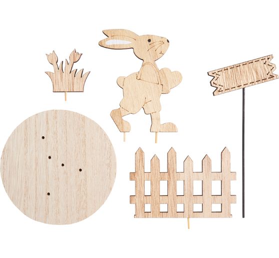 D&eacute;coration &agrave; embo&icirc;ter VBS &laquo; Lapin avec panneau &raquo;, 5 pc.