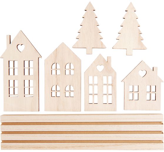 VBS Wooden plug-in motif "Village with fir trees"