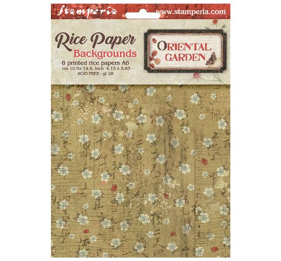 Stamperia Motiv-Strohseide Backgrounds "Oriental Garden", DIN A6, 8er Set
