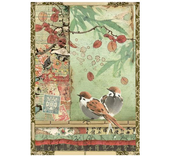 Assortiment de soies de paille &agrave; motifs Stamperia &laquo; Oriental Garden &raquo;, DIN A6, set de 8 pi&egrave;ces
