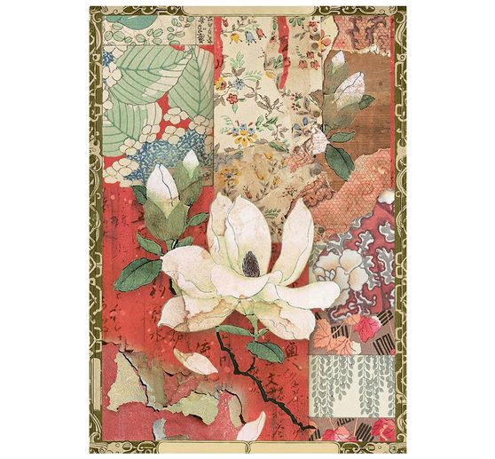 Assortiment de soies de paille &agrave; motifs Stamperia &laquo; Oriental Garden &raquo;, DIN A6, set de 8 pi&egrave;ces