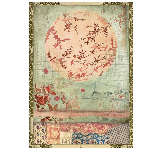 Assortiment de soies de paille &agrave; motifs Stamperia &laquo; Oriental Garden &raquo;, DIN A6, set de 8 pi&egrave;ces