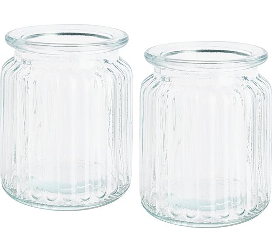 VBS Glaswindlicht-Vase "Grooves", 2 St&uuml;ck