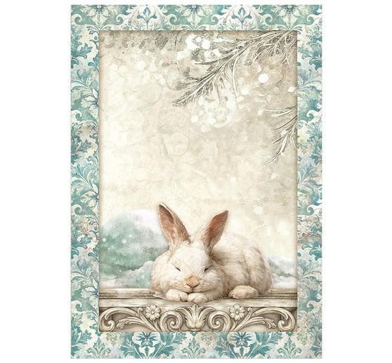 Assortiment de soies de paille &agrave; motifs Stamperia &laquo; White Christmas &raquo;, DIN A6, set de 8 pi&egrave;ces
