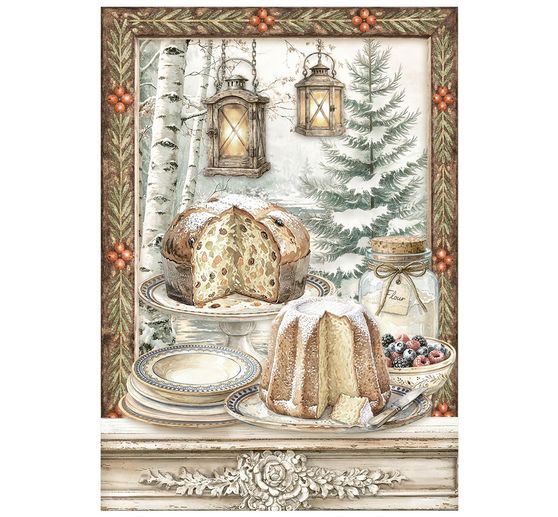 Assortiment de soies de paille &agrave; motifs Stamperia &laquo; White Christmas &raquo;, DIN A6, set de 8 pi&egrave;ces