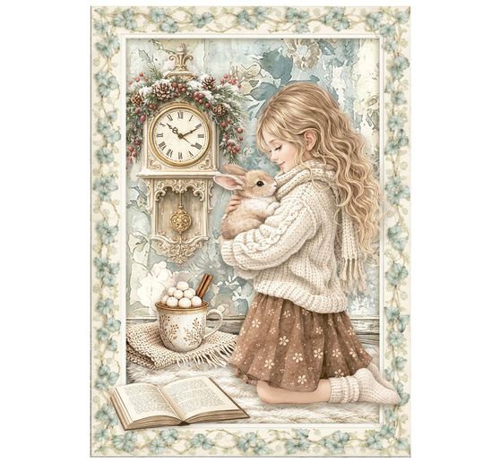Assortiment de soies de paille &agrave; motifs Stamperia &laquo; White Christmas &raquo;, DIN A6, set de 8 pi&egrave;ces