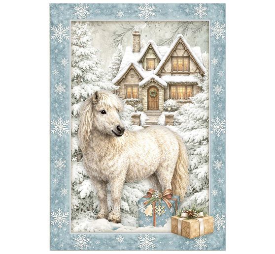 Assortiment de soies de paille &agrave; motifs Stamperia &laquo; White Christmas &raquo;, DIN A6, set de 8 pi&egrave;ces