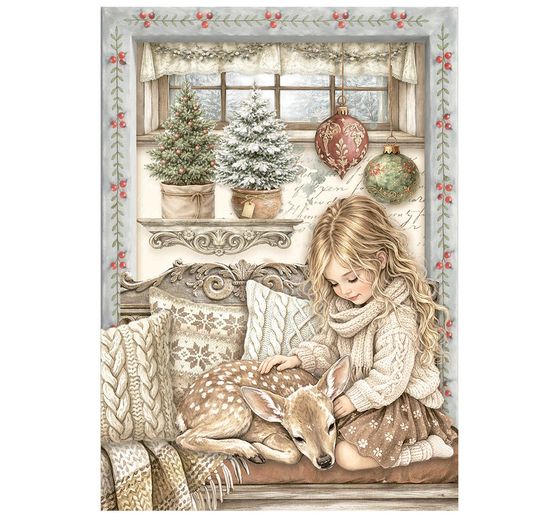 Assortiment de soies de paille &agrave; motifs Stamperia &laquo; White Christmas &raquo;, DIN A6, set de 8 pi&egrave;ces