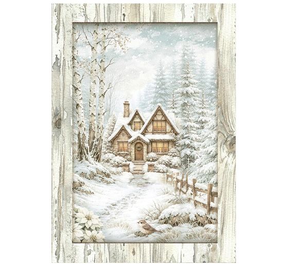 Assortiment de soies de paille &agrave; motifs Stamperia &laquo; White Christmas &raquo;, DIN A6, set de 8 pi&egrave;ces