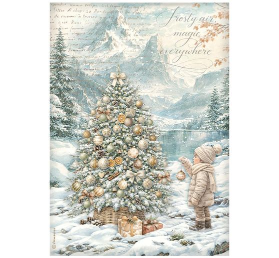 Assortiment de soies de paille &agrave; motifs Stamperia &laquo; White Christmas &raquo;, DIN A4, set de 6 pi&egrave;ces