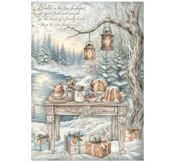 Assortiment de soies de paille &agrave; motifs Stamperia &laquo; White Christmas &raquo;, DIN A4, set de 6 pi&egrave;ces