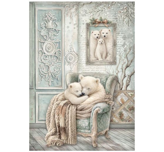 Assortiment de soies de paille &agrave; motifs Stamperia &laquo; White Christmas &raquo;, DIN A4, set de 6 pi&egrave;ces