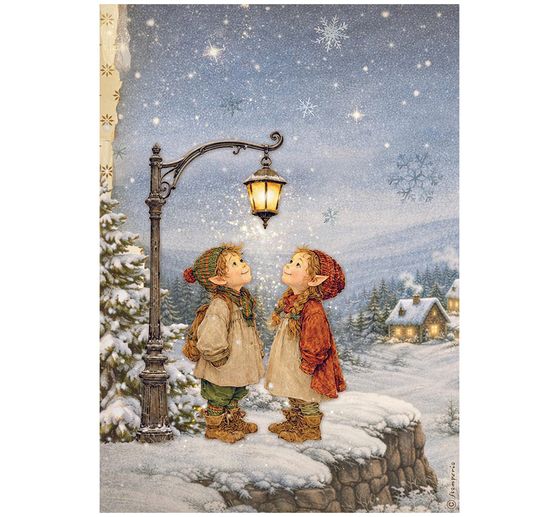 Assortiment de soies de paille &agrave; motifs Stamperia &laquo; Silent Night &raquo;, DIN A4, set de 6 pi&egrave;ces