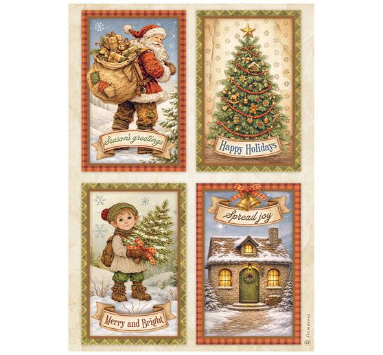 Assortiment de soies de paille &agrave; motifs Stamperia &laquo; Silent Night &raquo;, DIN A4, set de 6 pi&egrave;ces