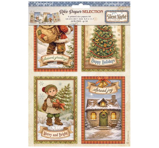 Assortiment de soies de paille &agrave; motifs Stamperia &laquo; Silent Night &raquo;, DIN A4, set de 6 pi&egrave;ces