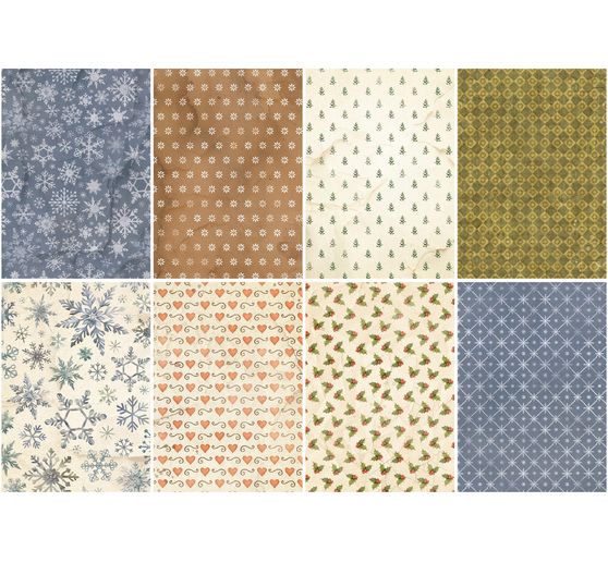 Soie de paille &agrave; motifs backgrounds Stamperia &laquo; Silent Night &raquo;, DIN A6, set de 8 pi&egrave;ces