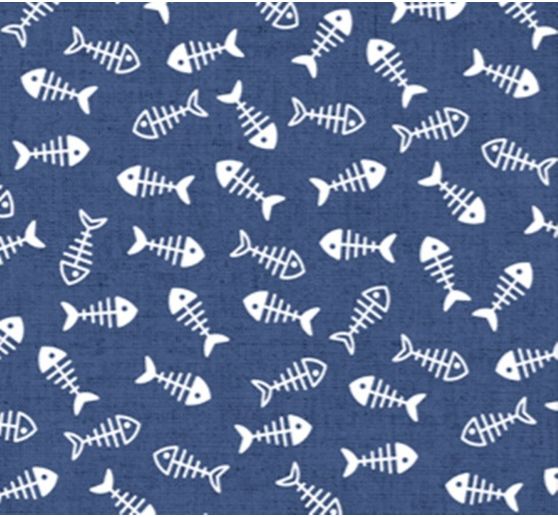 Patterned fabric in linen look "Fish skeletons"