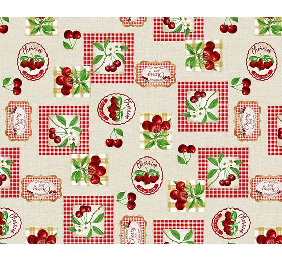 Motiv-Stoff Leinenoptik "Cherries"