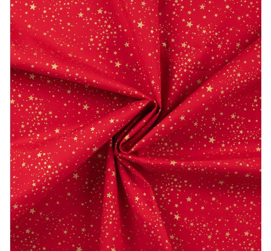 Tissu en popeline de coton hot foil au m&egrave;tre &laquo; Petites &eacute;toiles &ndash; Rouge &raquo;