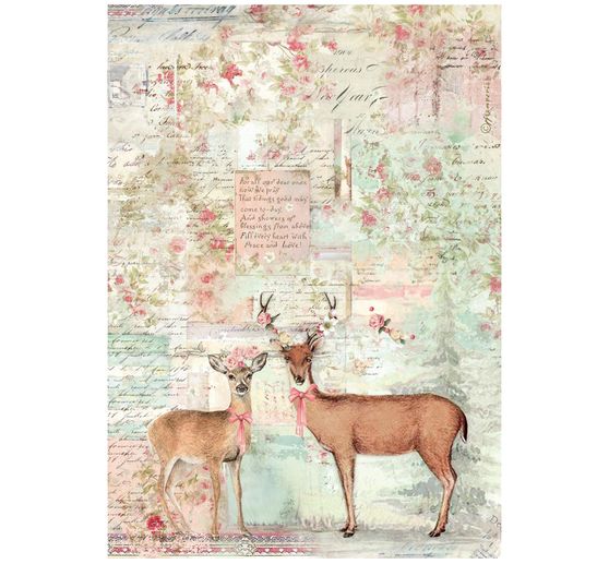 Soie de paille &agrave; motifs Stamperia &laquo; Winter Magic - Deer &raquo;