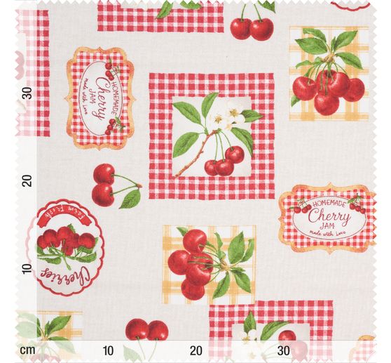 Tissu imprim&eacute; aspect lin au m&egrave;tre &laquo; Cherries &raquo;