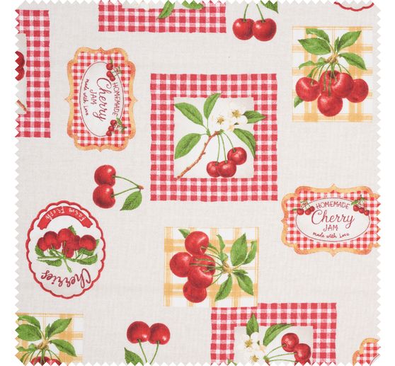 Tissu imprim&eacute; aspect lin au m&egrave;tre &laquo; Cherries &raquo;