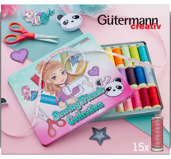 G&uuml;termann Sewing Friends Collection Box sewing thread set 15 x 100 m, incl. accessories