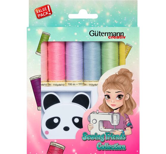 G&uuml;termann Sewing Friends Collection set with Panda retractable tape measure