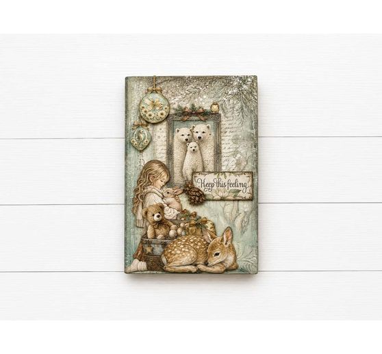 Assortiment de soies de paille &agrave; motifs Stamperia &laquo; White Christmas &raquo;, DIN A4, set de 6 pi&egrave;ces