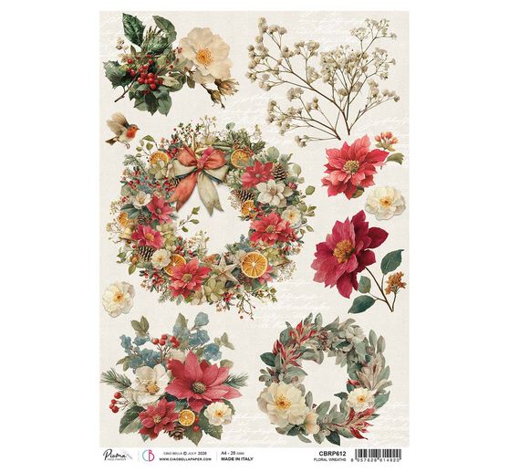 Ciao Bella motif straw silk "Merry & Bright - Floral Wreaths"