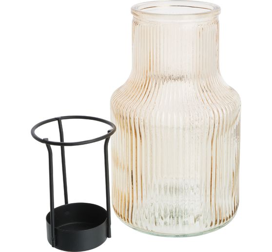 Photophore en verre avec insert en m&eacute;tal pour bougie chauffe-plat VBS, Taupe