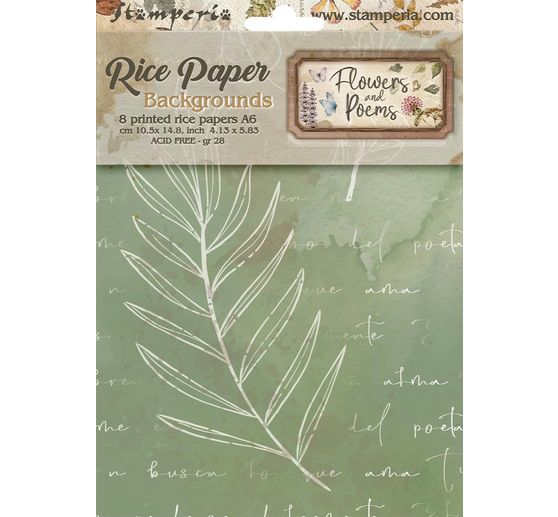 Stamperia Motiv-Strohseide Backgrounds "Flowers and Poems", DIN A6, 8er Set