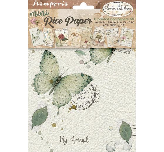 Stamperia Motiv-Strohseiden Sortiment "Flowers and Poems", DIN A6, 8er Set