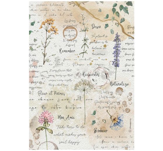 Stamperia Motiv-Strohseiden Sortiment "Flowers and Poems", DIN A4 , 6er-Set