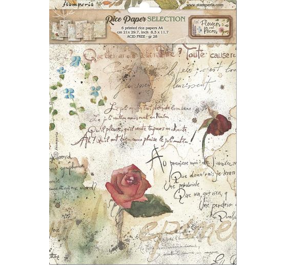 Stamperia Motiv-Strohseiden Sortiment "Flowers and Poems", DIN A4 , 6er-Set