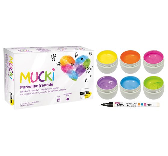MUCKI porcelain finger paint + marker "Porzellanfreunde", 6 x 50 ml
