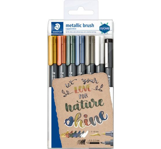 Set Brush pen & Pigment Liner STAEDTLER &laquo; Metallic &raquo;, 7 pi&egrave;ces