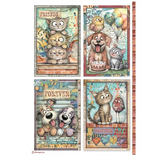 Stamperia Motiv-Strohseiden Sortiment "Furry Friends 2", DIN A4 , 6er-Set