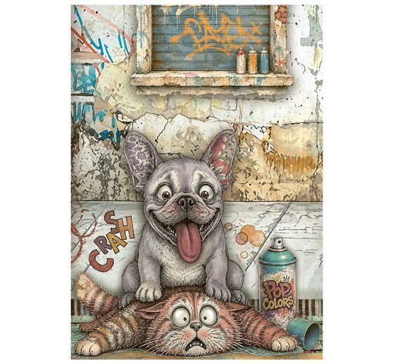 Stamperia Motif straw silk assortment "Furry Friends 2", DIN A6, set of 8