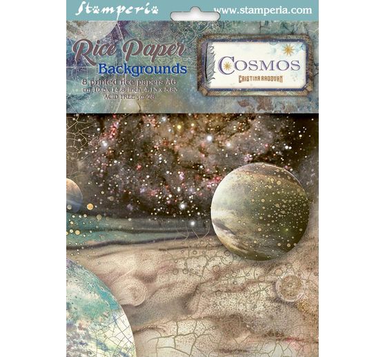 Stamperia Motiv-Strohseide Backgrounds "Cosmos", DIN A6, 8er Set