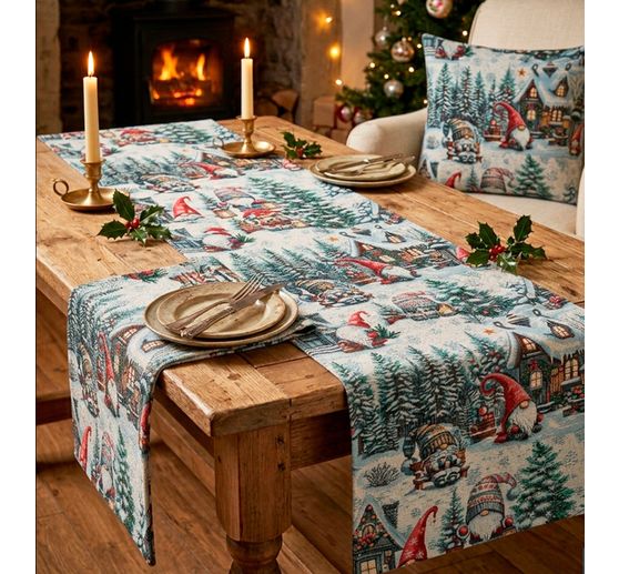 Tapestry fabric with lurex "Snowy Gnomes"